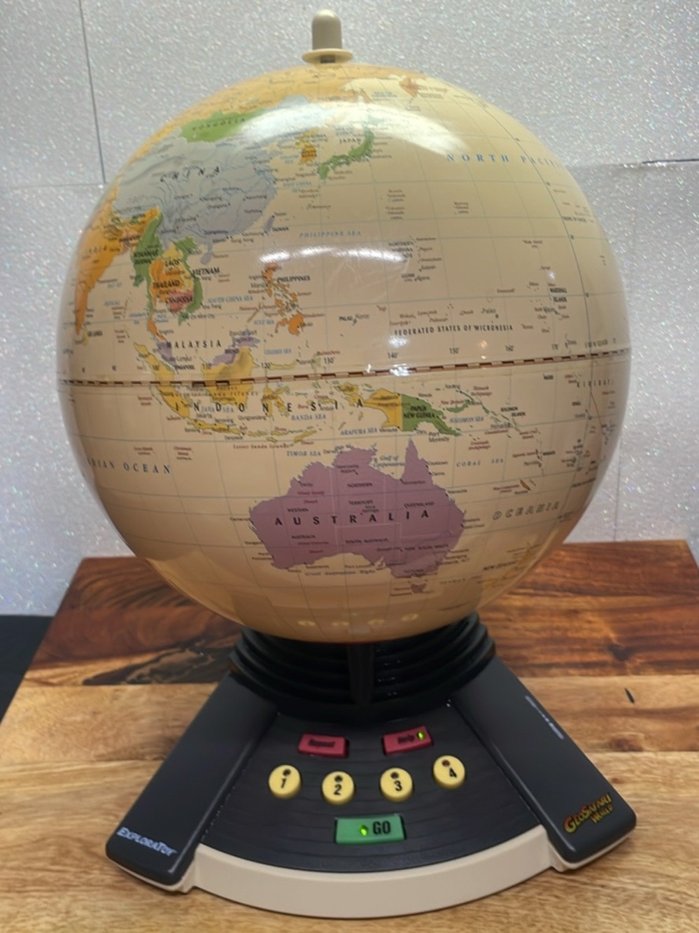 Educational Beige World Globe Quiz Toy with Interactive Buttons